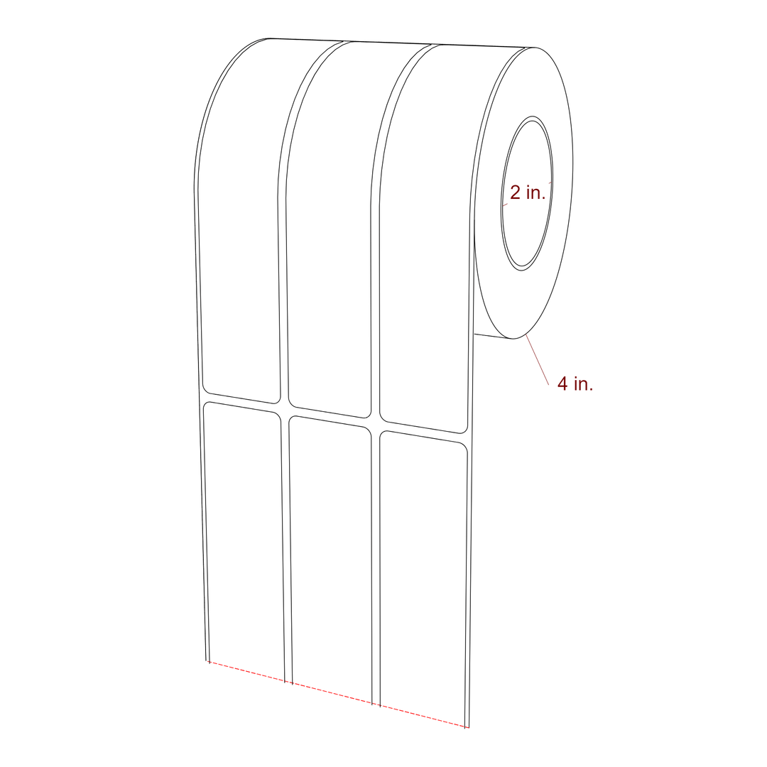 1.25 Inch x 6 Inch Rectangle Inkjet Label Roll - 2 Inch Core - 4 Inch Roll OD - 3Up - 3D Perspective