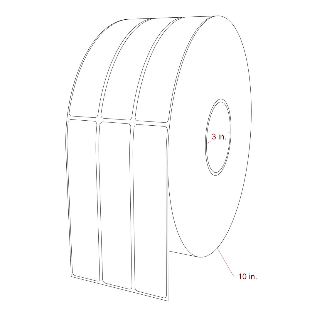 1.25 Inch x 6 Inch Rectangle Inkjet Label Roll - 3 Inch Core - 10 Inch Roll OD - 3Up - 3D Perspective
