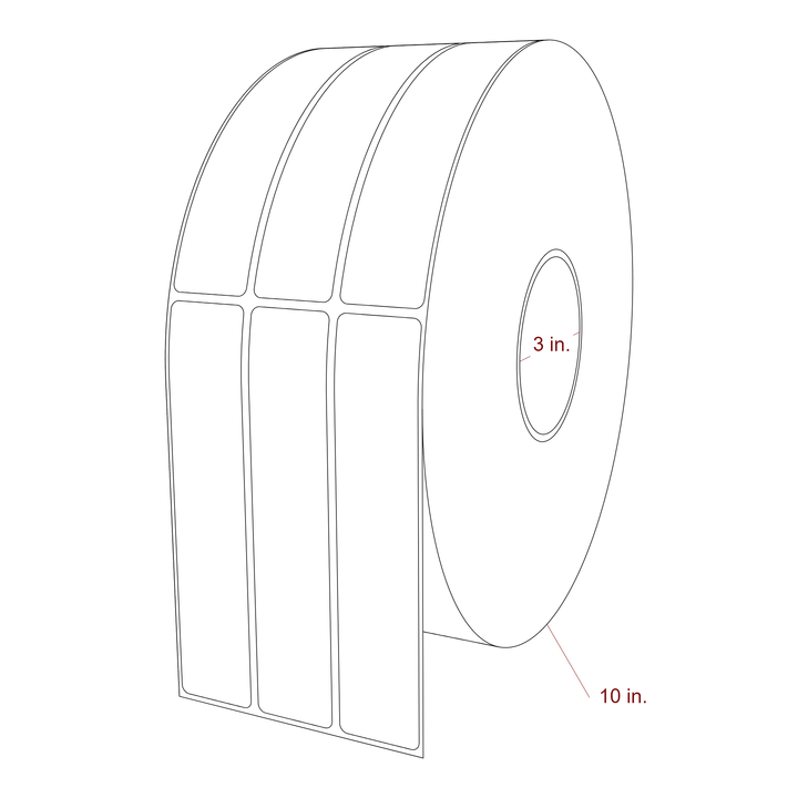 1.25 Inch x 6 Inch Rectangle Inkjet Label Roll - 3 Inch Core - 10 Inch Roll OD - 3Up - 3D Perspective