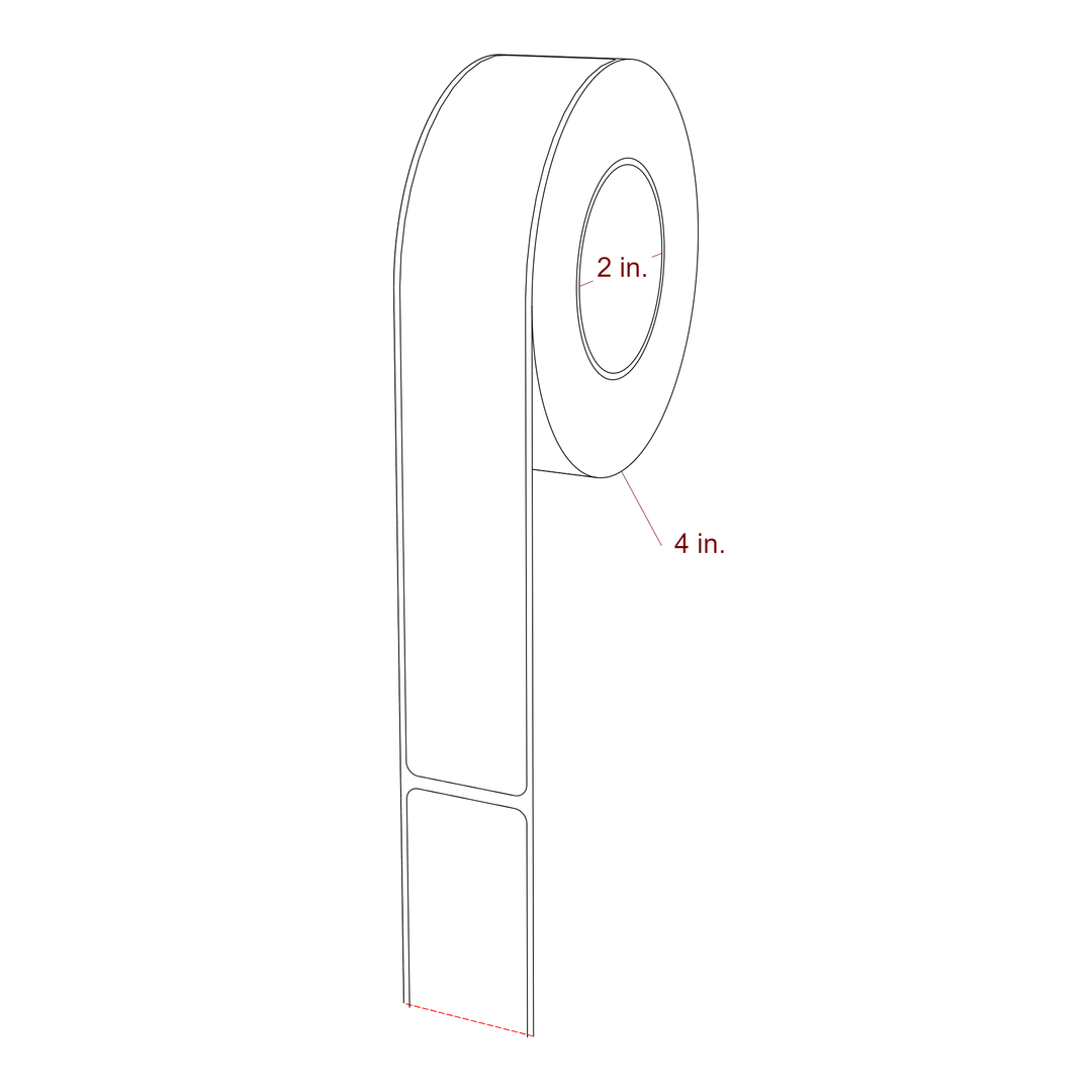 1.25 Inch x 7.75 Inch Rectangle Inkjet Label Roll - 2 Inch Core - 4 Inch Roll OD - 3D Perspective