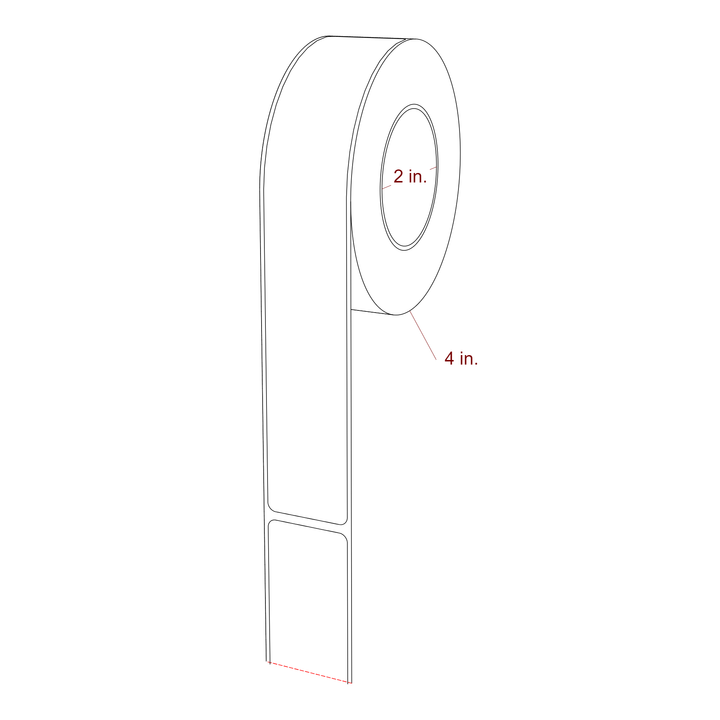 1.25 Inch x 7.75 Inch Rectangle Inkjet Label Roll - 2 Inch Core - 4 Inch Roll OD - 3D Perspective