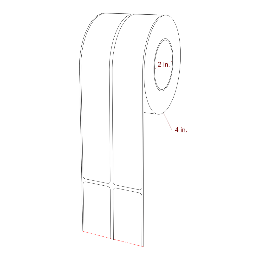 1.25 Inch x 7.75 Inch Rectangle Inkjet Label Roll - 2 Inch Core - 4 Inch Roll OD - 2Up - 3D Perspective