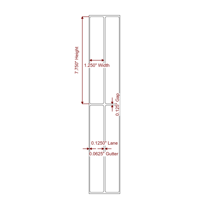 1.25 Inch x 7.75 Inch Rectangle Inkjet Label Roll - 2Up - 2D Drawing