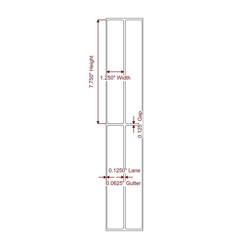 1.25" x 7.75" Inkjet Label Rolls | 2-Up | Fits Epson ColorWorks & Primera - Label Diagram