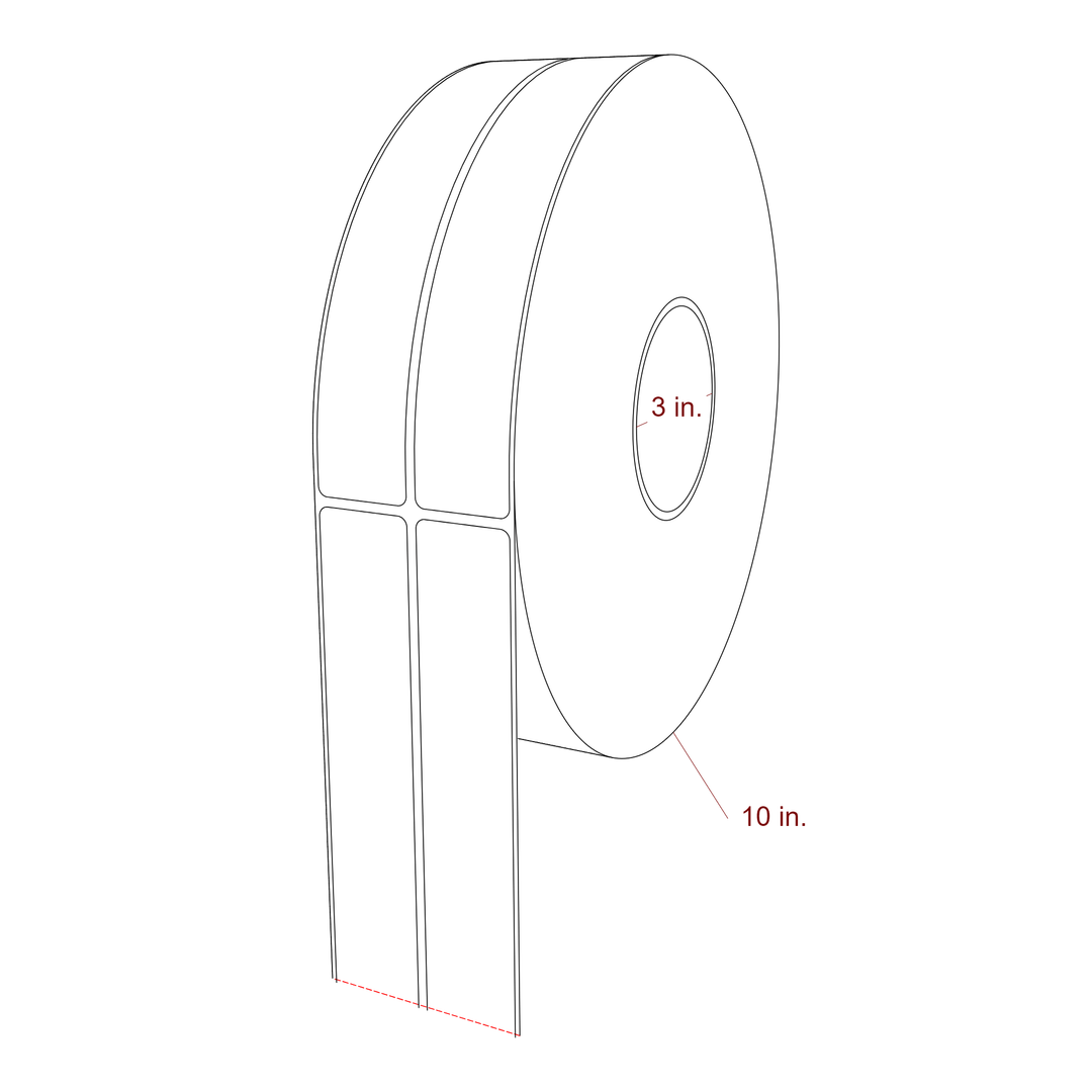 1.25 Inch x 7.75 Inch Rectangle Inkjet Label Roll - 3 Inch Core - 10 Inch Roll OD - 2Up - 3D Perspective