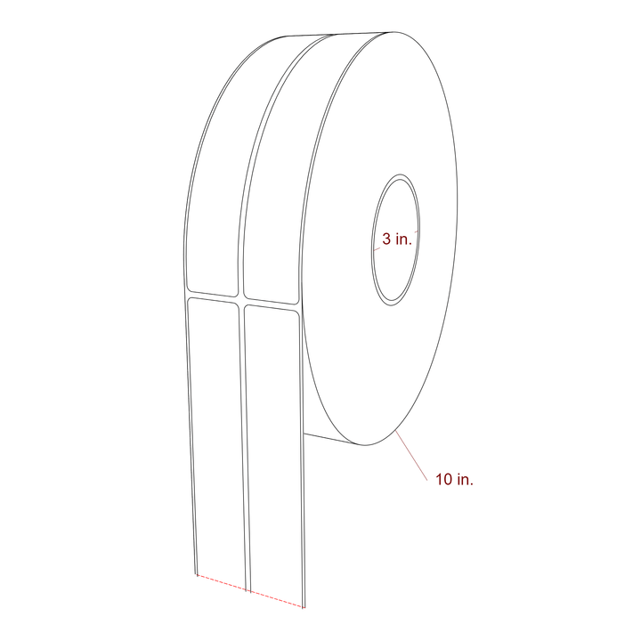 1.25 Inch x 7.75 Inch Rectangle Inkjet Label Roll - 3 Inch Core - 10 Inch Roll OD - 2Up - 3D Perspective