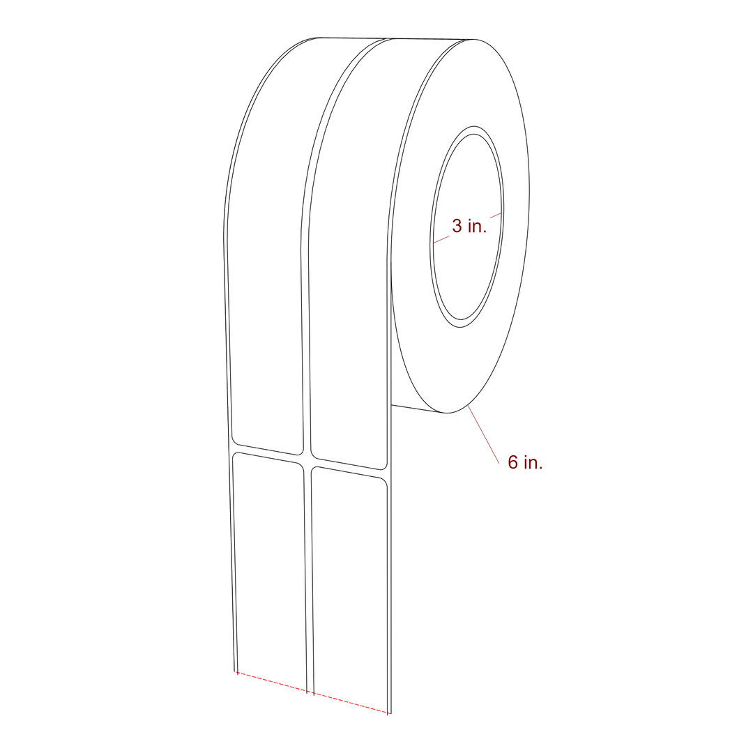 1.25 Inch x 7.75 Inch Rectangle Inkjet Label Roll - 3 Inch Core - 6 Inch Roll OD - 2Up - 3D Perspective