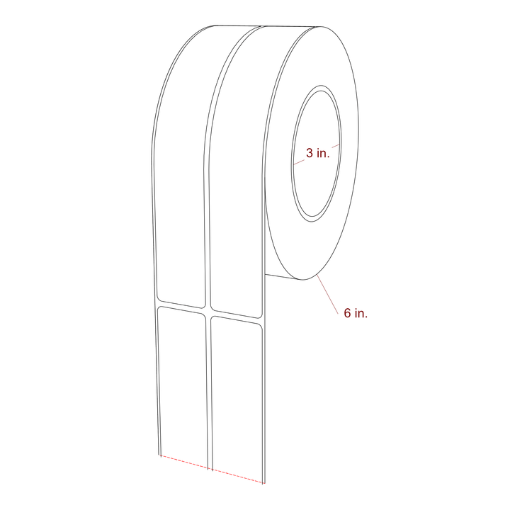 1.25 Inch x 7.75 Inch Rectangle Inkjet Label Roll - 3 Inch Core - 6 Inch Roll OD - 2Up - 3D Perspective