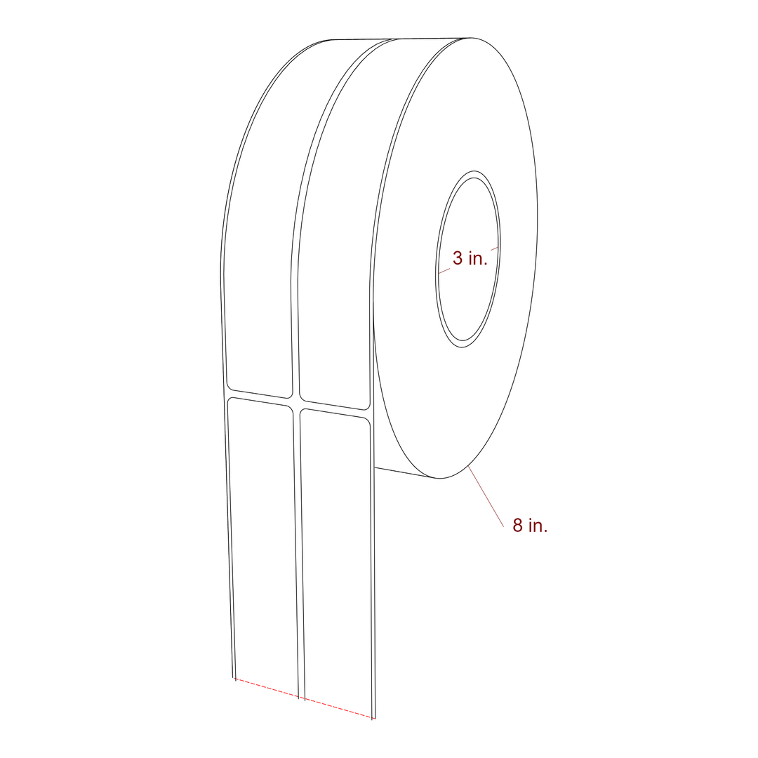 1.25 Inch x 7.75 Inch Rectangle Inkjet Label Roll - 3 Inch Core - 8 Inch Roll OD - 2Up - 3D Perspective