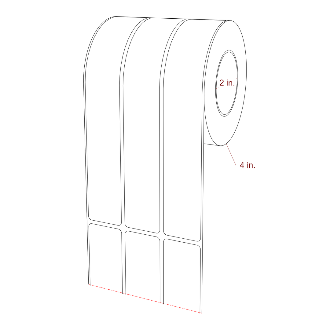 1.25 Inch x 7.75 Inch Rectangle Inkjet Label Roll - 2 Inch Core - 4 Inch Roll OD - 3Up - 3D Perspective