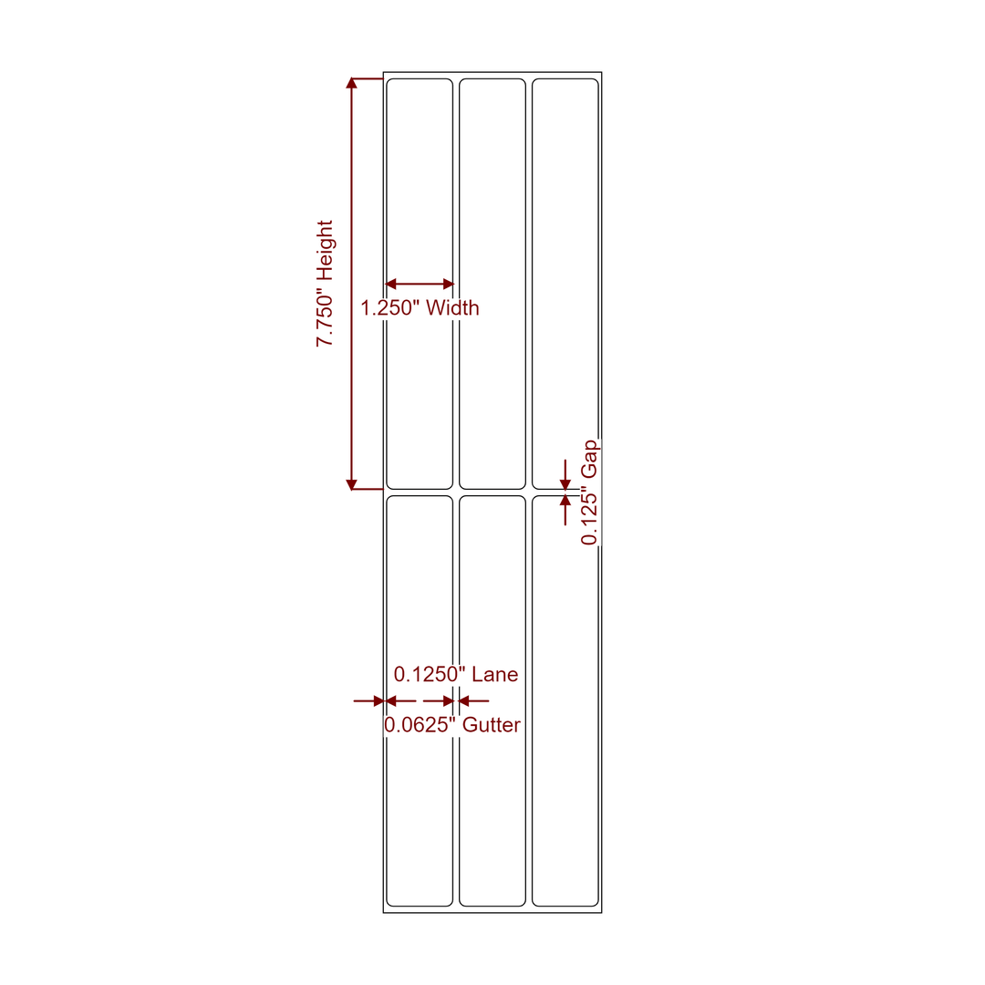1.25 Inch x 7.75 Inch Rectangle Inkjet Label Roll - 3Up - 2D Drawing