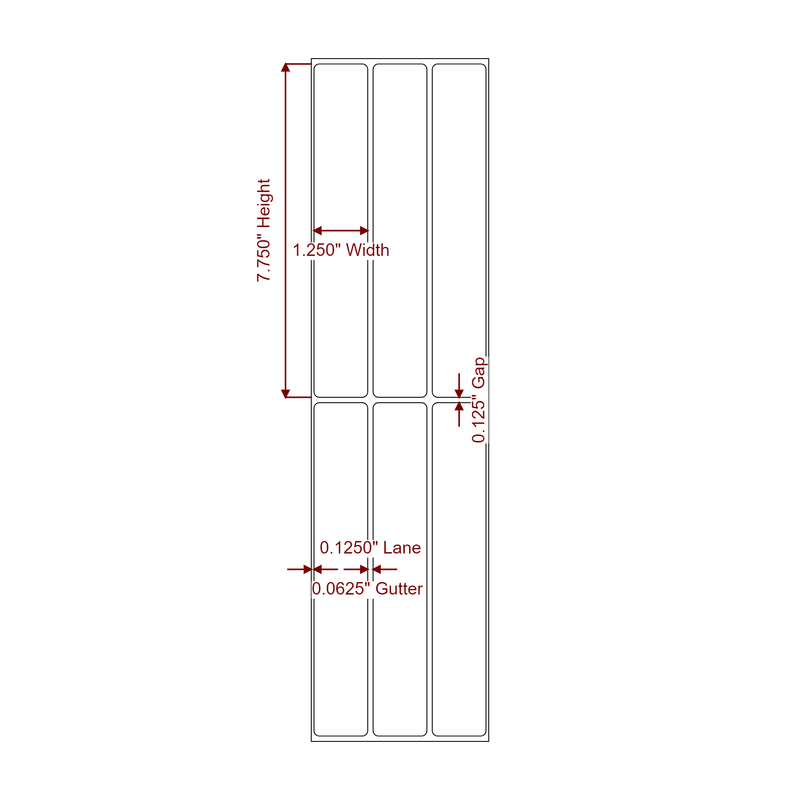 1.25" x 7.75" Inkjet Label Rolls | 3-Up | Fits Epson ColorWorks & Primera - Label Diagram