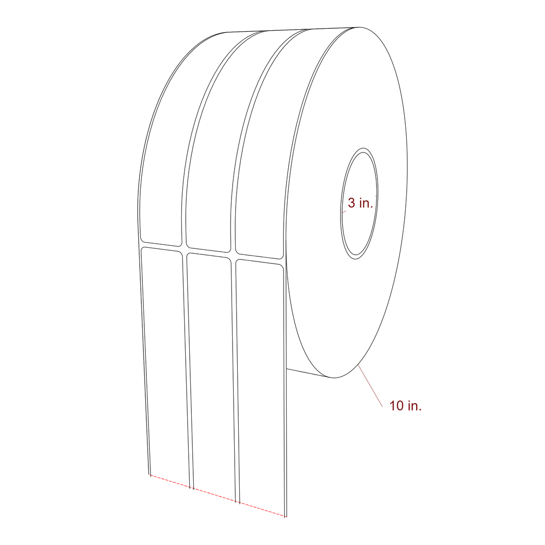 1.25 Inch x 7.75 Inch Rectangle Inkjet Label Roll - 3 Inch Core - 10 Inch Roll OD - 3Up - 3D Perspective