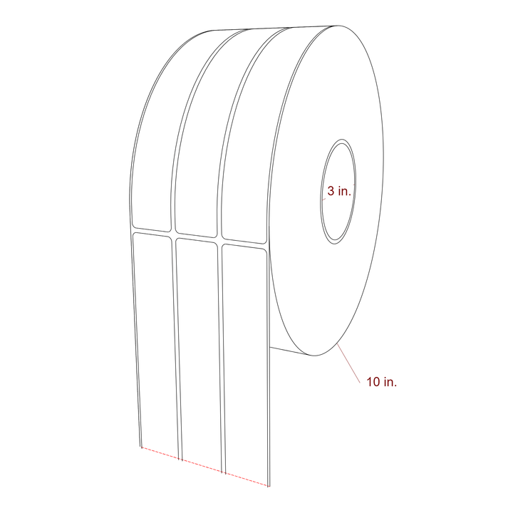1.25 Inch x 7.75 Inch Rectangle Inkjet Label Roll - 3 Inch Core - 10 Inch Roll OD - 3Up - 3D Perspective