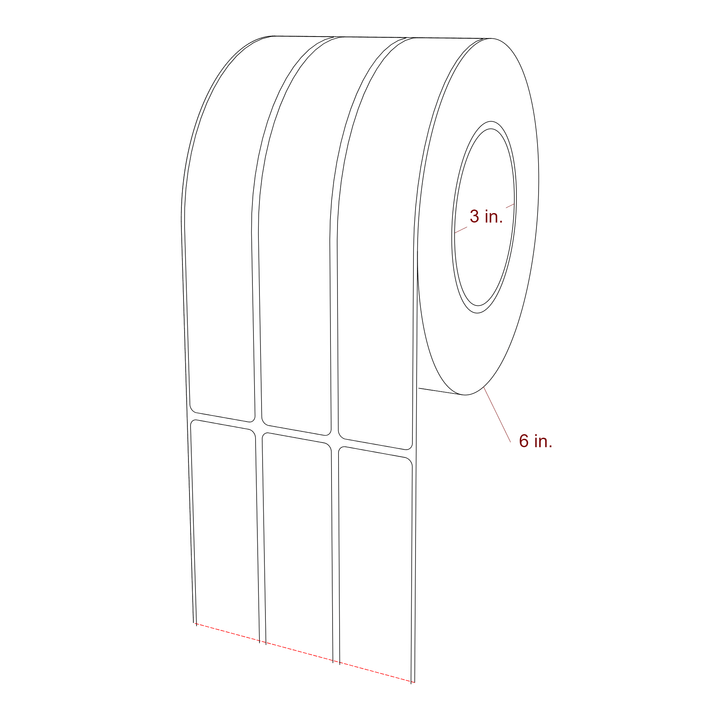 1.25 Inch x 7.75 Inch Rectangle Inkjet Label Roll - 3 Inch Core - 6 Inch Roll OD - 3Up - 3D Perspective