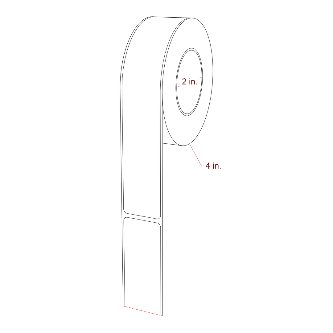 1.25 Inch x 7 Inch Rectangle Inkjet Label Roll - 2 Inch Core - 4 Inch Roll OD - 3D Perspective