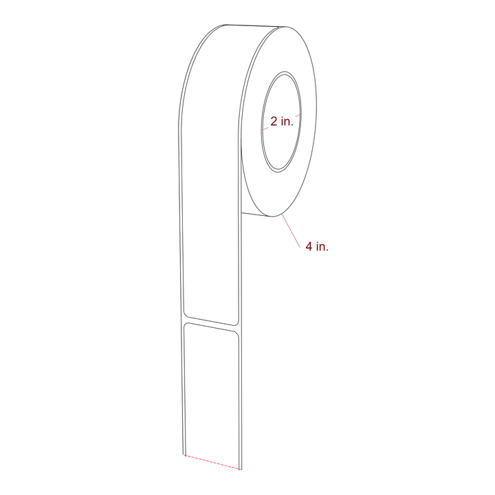 1.25 Inch x 7 Inch Rectangle Inkjet Label Roll - 2 Inch Core - 4 Inch Roll OD - 3D Perspective