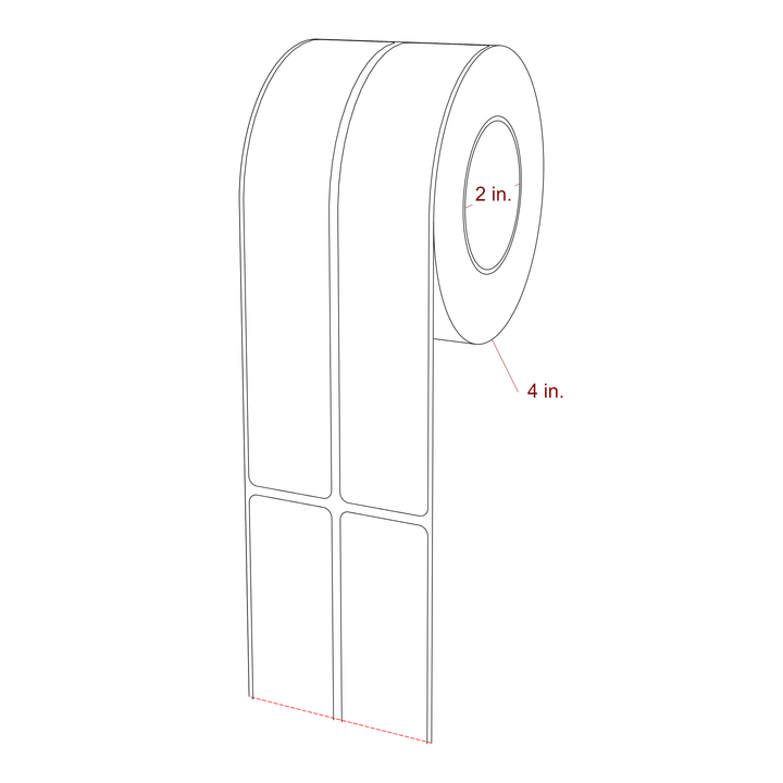 1.25 Inch x 7 Inch Rectangle Inkjet Label Roll - 2 Inch Core - 4 Inch Roll OD - 2Up - 3D Perspective