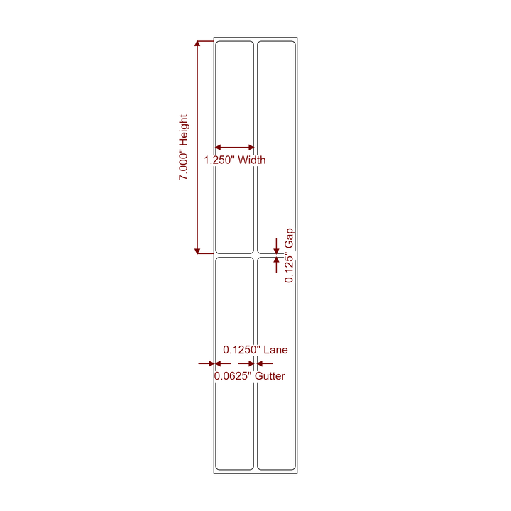 1.25 Inch x 7 Inch Rectangle Inkjet Label Roll - 2Up - 2D Drawing
