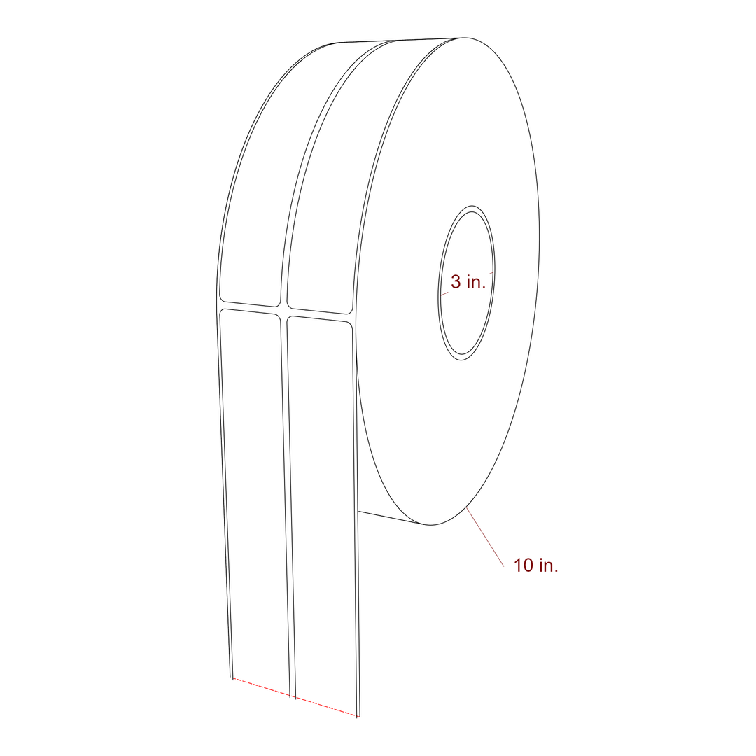 1.25 Inch x 7 Inch Rectangle Inkjet Label Roll - 3 Inch Core - 10 Inch Roll OD - 2Up - 3D Perspective