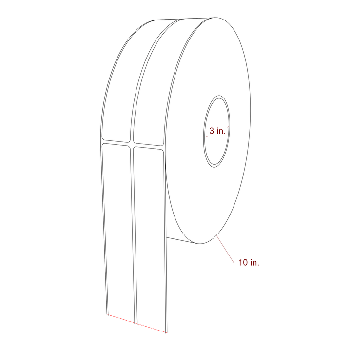 1.25 Inch x 7 Inch Rectangle Inkjet Label Roll - 3 Inch Core - 10 Inch Roll OD - 2Up - 3D Perspective