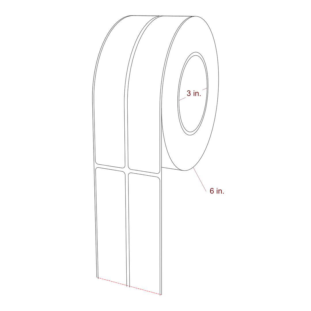 1.25 Inch x 7 Inch Rectangle Inkjet Label Roll - 3 Inch Core - 6 Inch Roll OD - 2Up - 3D Perspective