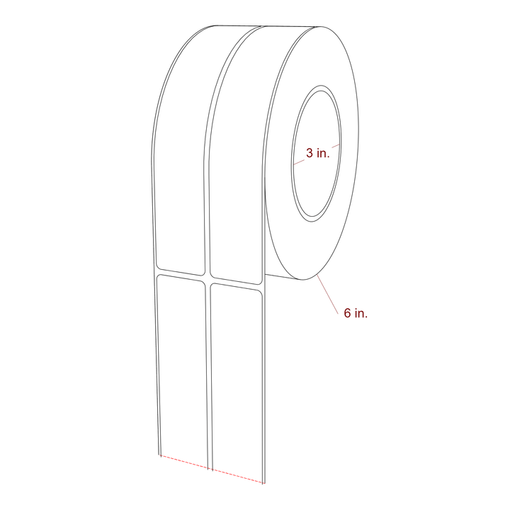 1.25 Inch x 7 Inch Rectangle Inkjet Label Roll - 3 Inch Core - 6 Inch Roll OD - 2Up - 3D Perspective