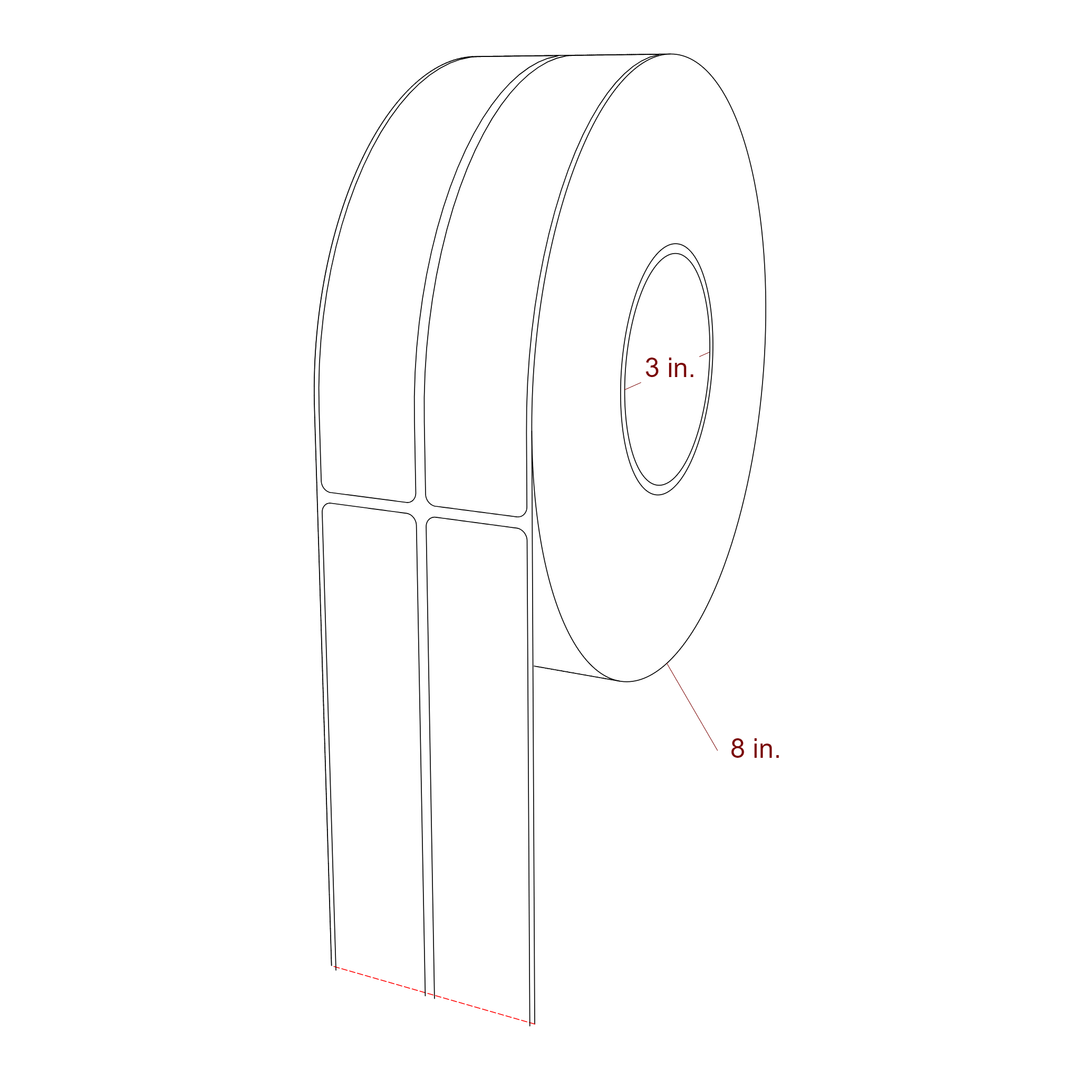 1.25 Inch x 7 Inch Rectangle Inkjet Label Roll - 3 Inch Core - 8 Inch Roll OD - 2Up - 3D Perspective