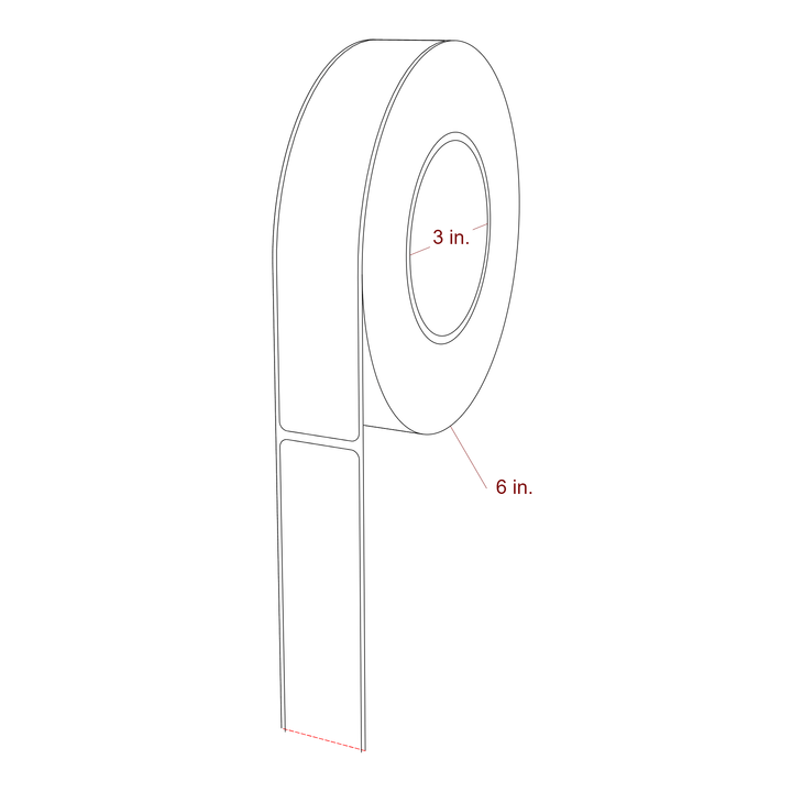 1.25 Inch x 7 Inch Rectangle Inkjet Label Roll - 3 Inch Core - 6 Inch Roll OD - 3D Perspective