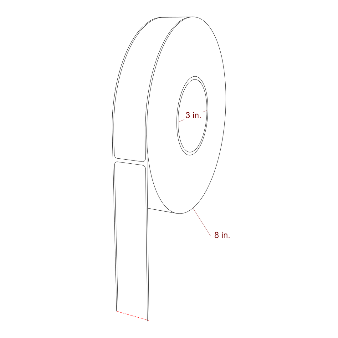 1.25 Inch x 7 Inch Rectangle Inkjet Label Roll - 3 Inch Core - 8 Inch Roll OD - 3D Perspective