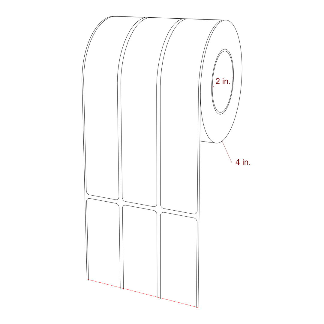 1.25 Inch x 7 Inch Rectangle Inkjet Label Roll - 2 Inch Core - 4 Inch Roll OD - 3Up - 3D Perspective