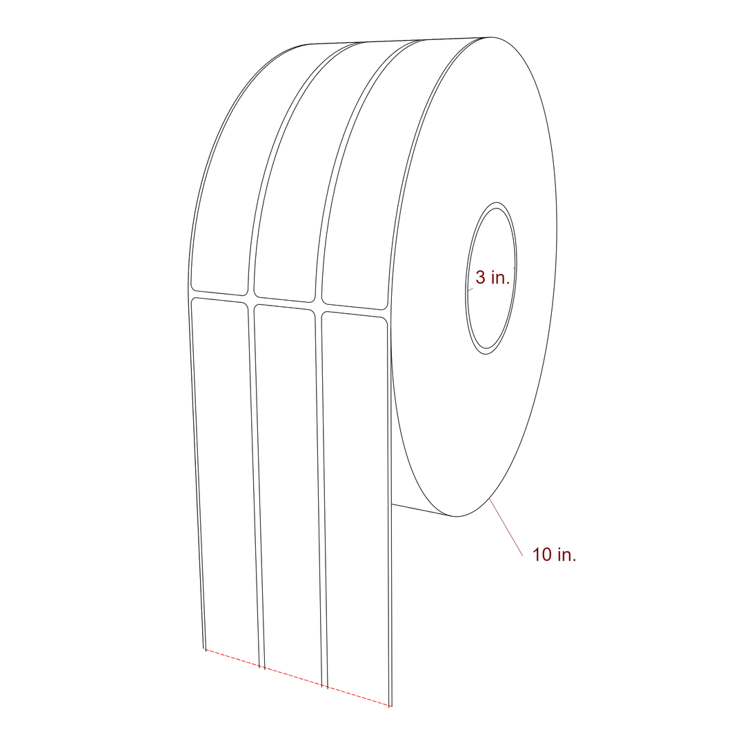 1.25 Inch x 7 Inch Rectangle Inkjet Label Roll - 3 Inch Core - 10 Inch Roll OD - 3Up - 3D Perspective
