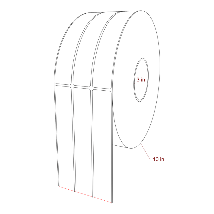 1.25 Inch x 7 Inch Rectangle Inkjet Label Roll - 3 Inch Core - 10 Inch Roll OD - 3Up - 3D Perspective