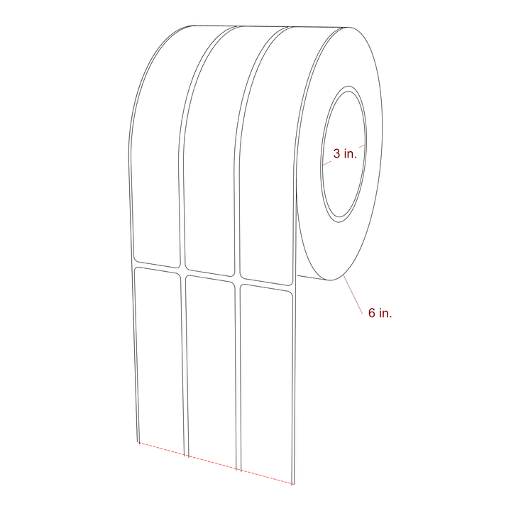 1.25 Inch x 7 Inch Rectangle Inkjet Label Roll - 3 Inch Core - 6 Inch Roll OD - 3Up - 3D Perspective