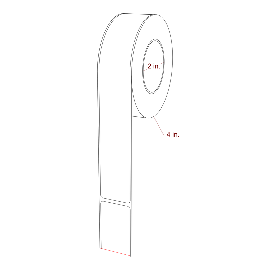 1.25 Inch x 8 Inch Rectangle Inkjet Label Roll - 2 Inch Core - 4 Inch Roll OD - 3D Perspective