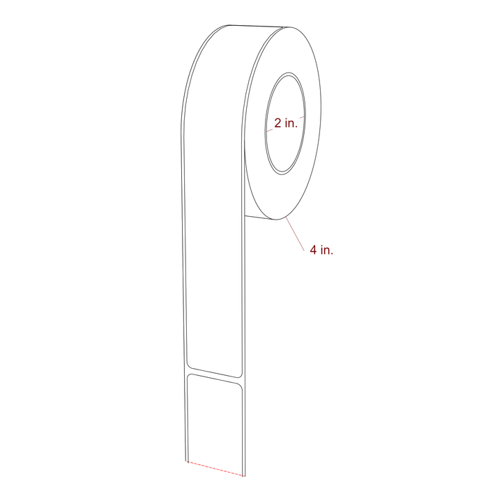 1.25 Inch x 8 Inch Rectangle Inkjet Label Roll - 2 Inch Core - 4 Inch Roll OD - 3D Perspective
