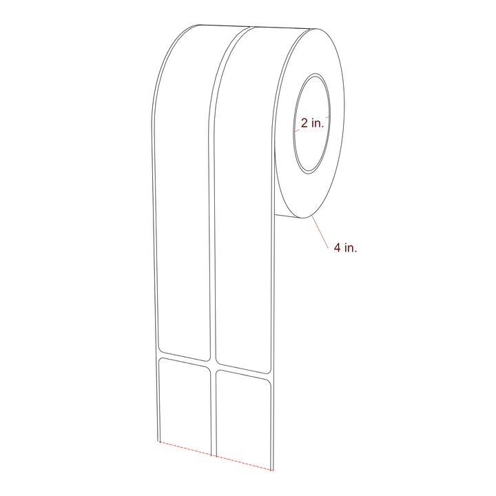 1.25 Inch x 8 Inch Rectangle Inkjet Label Roll - 2 Inch Core - 4 Inch Roll OD - 2Up - 3D Perspective
