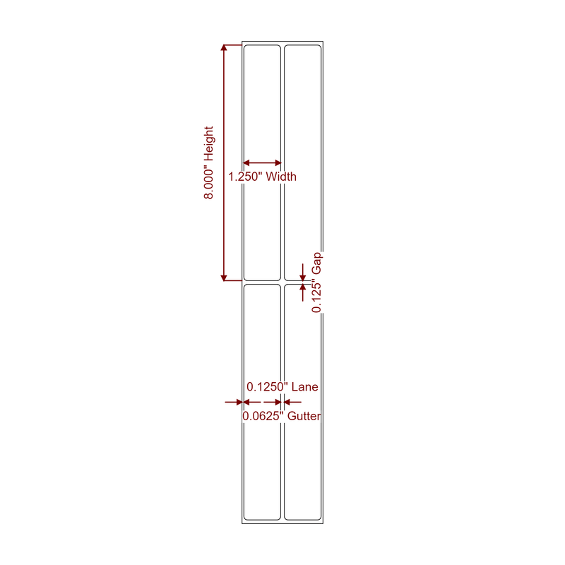 1.25" x 8" Inkjet Label Rolls | 2-Up | Fits Epson ColorWorks & Primera - Label Diagram