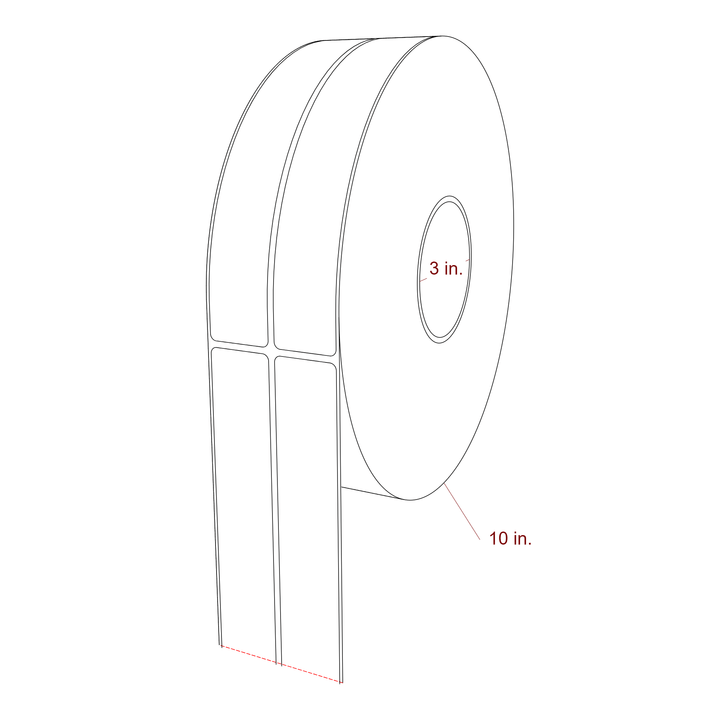 1.25 Inch x 8 Inch Rectangle Inkjet Label Roll - 3 Inch Core - 10 Inch Roll OD - 2Up - 3D Perspective