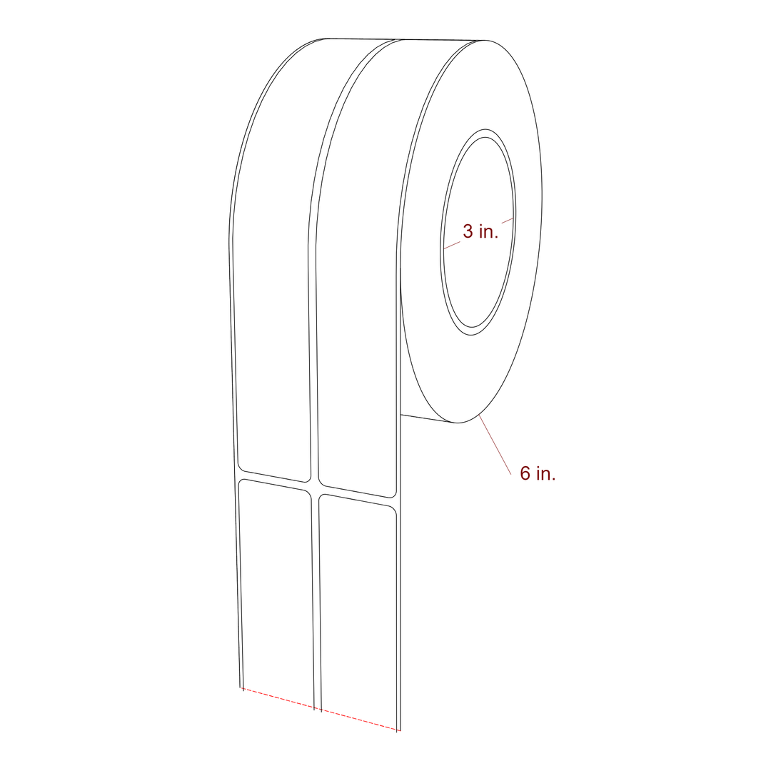1.25 Inch x 8 Inch Rectangle Inkjet Label Roll - 3 Inch Core - 6 Inch Roll OD - 2Up - 3D Perspective