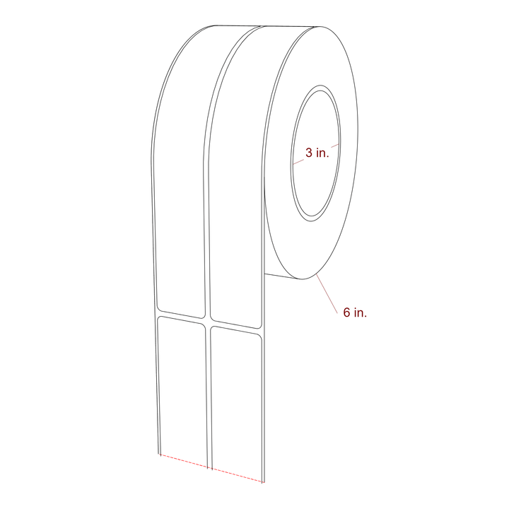 1.25 Inch x 8 Inch Rectangle Inkjet Label Roll - 3 Inch Core - 6 Inch Roll OD - 2Up - 3D Perspective