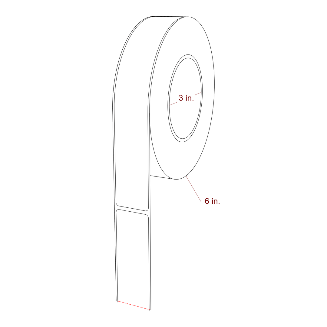 1.25 Inch x 8 Inch Rectangle Inkjet Label Roll - 3 Inch Core - 6 Inch Roll OD - 3D Perspective