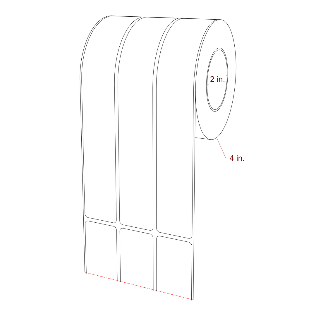1.25 Inch x 8 Inch Rectangle Inkjet Label Roll - 2 Inch Core - 4 Inch Roll OD - 3Up - 3D Perspective