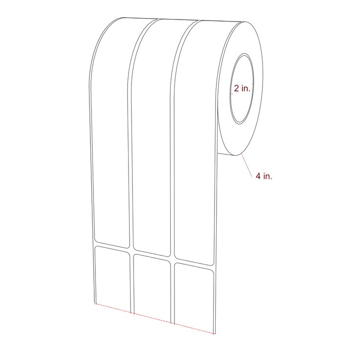 1.25 Inch x 8 Inch Rectangle Inkjet Label Roll - 2 Inch Core - 4 Inch Roll OD - 3Up - 3D Perspective