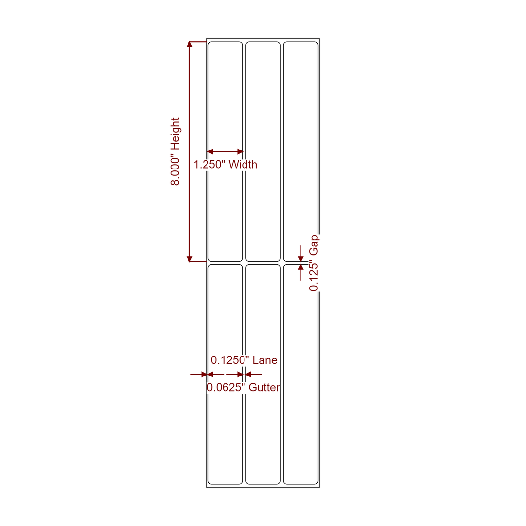 1.25 Inch x 8 Inch Rectangle Inkjet Label Roll - 3Up - 2D Drawing