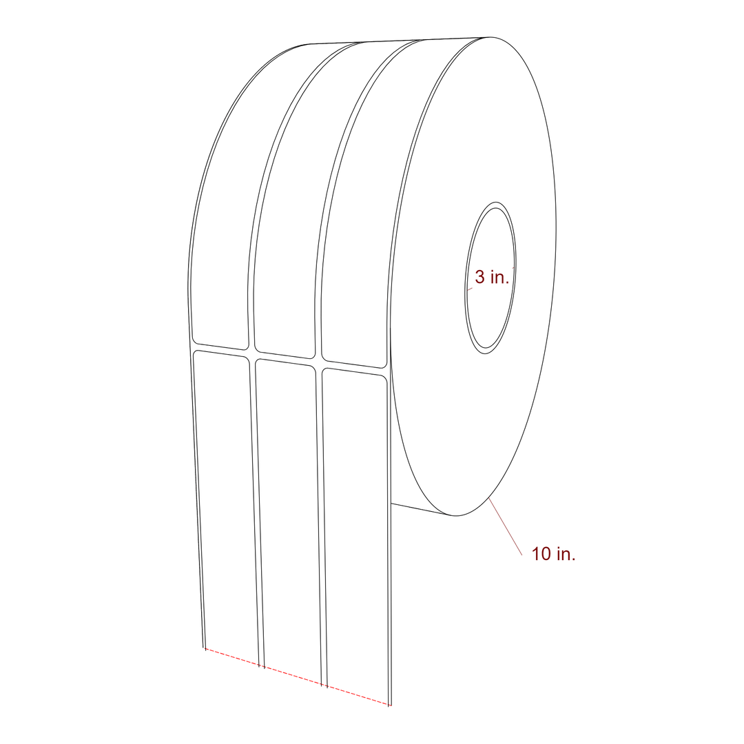 1.25 Inch x 8 Inch Rectangle Inkjet Label Roll - 3 Inch Core - 10 Inch Roll OD - 3Up - 3D Perspective