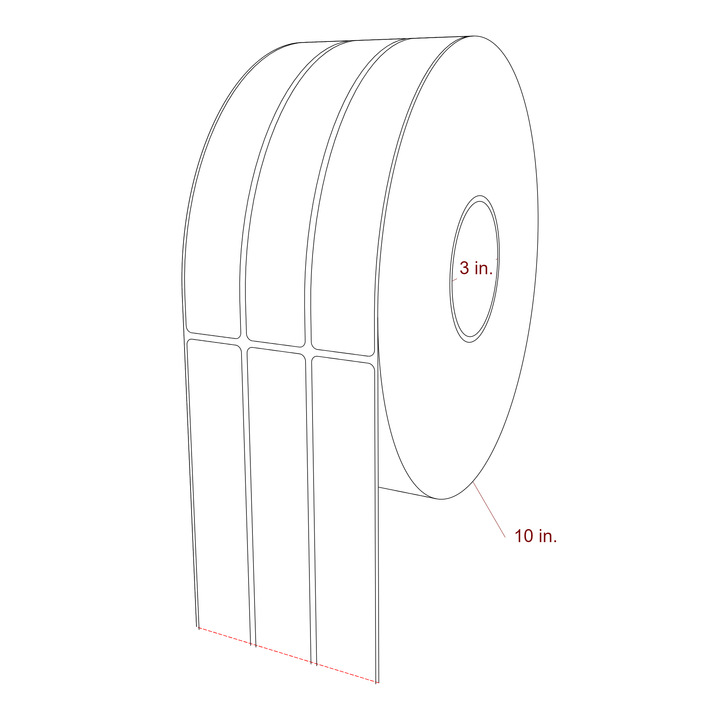 1.25 Inch x 8 Inch Rectangle Inkjet Label Roll - 3 Inch Core - 10 Inch Roll OD - 3Up - 3D Perspective