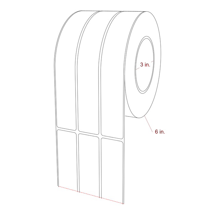 1.25 Inch x 8 Inch Rectangle Inkjet Label Roll - 3 Inch Core - 6 Inch Roll OD - 3Up - 3D Perspective