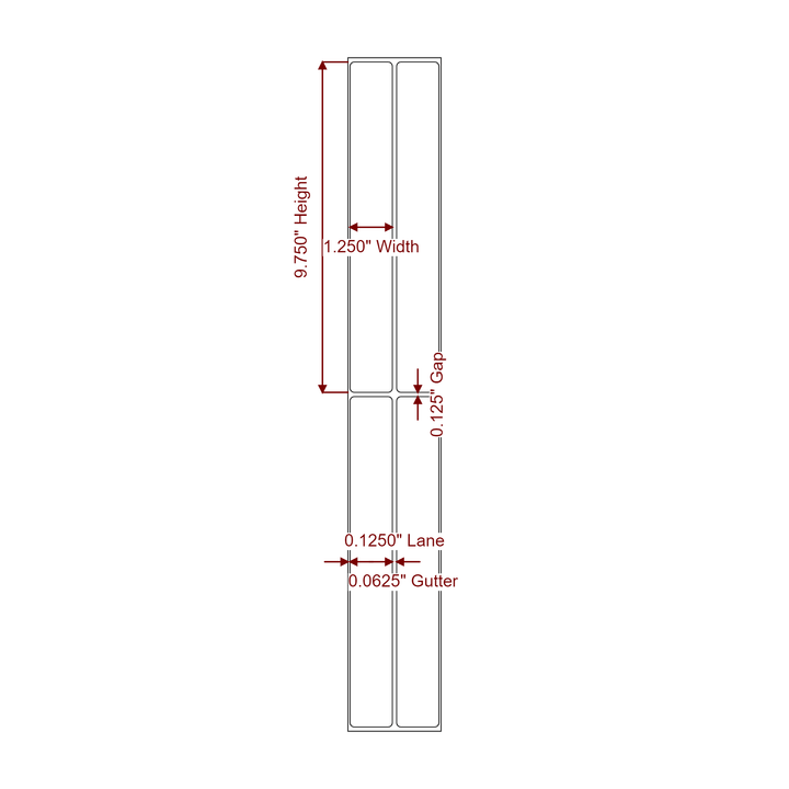 1.25 Inch x 9.75 Inch Rectangle Inkjet Label Roll - 2Up - 2D Drawing