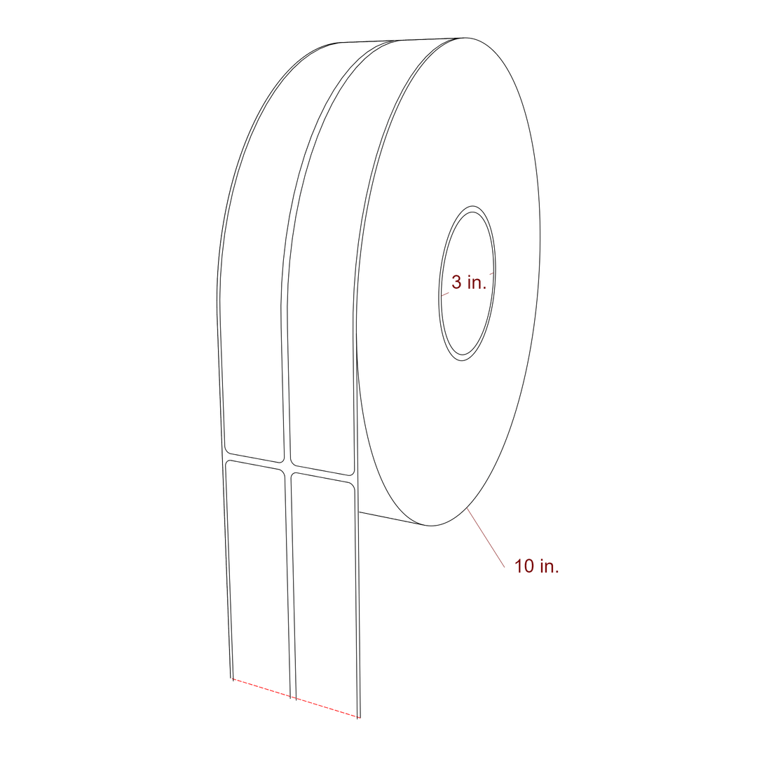 1.25 Inch x 9.75 Inch Rectangle Inkjet Label Roll - 3 Inch Core - 10 Inch Roll OD - 2Up - 3D Perspective
